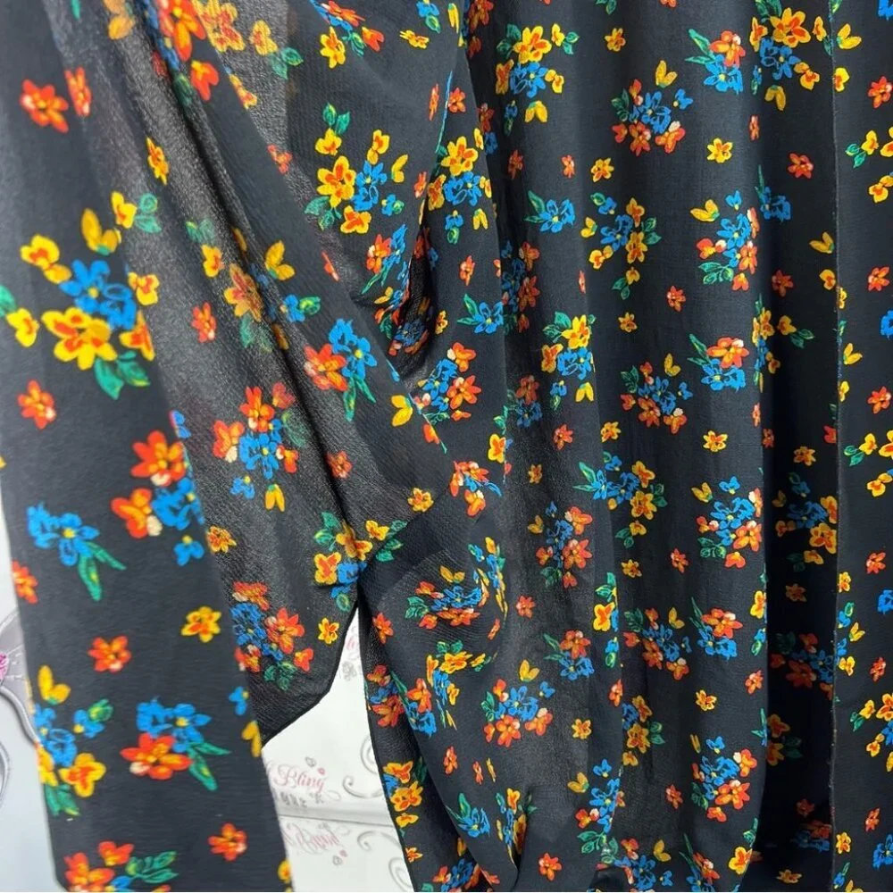 Cover Me cardigan long style flowers Floral Kimono orange blue yellow Black